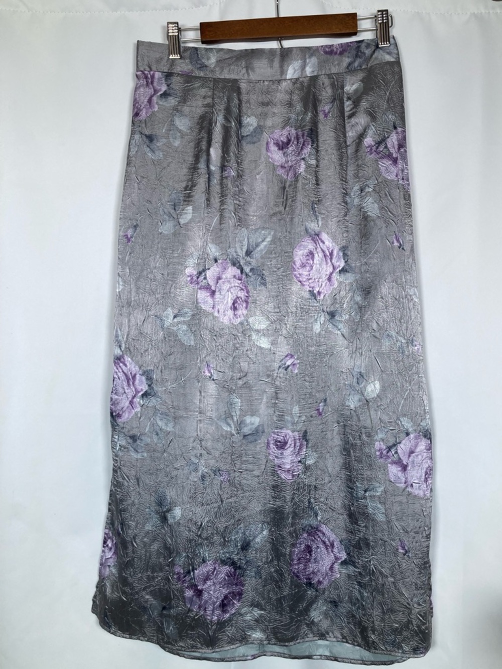Vintage 90s Fashion Bug Silver & Purple Floral Jacquard Maxi Skirt